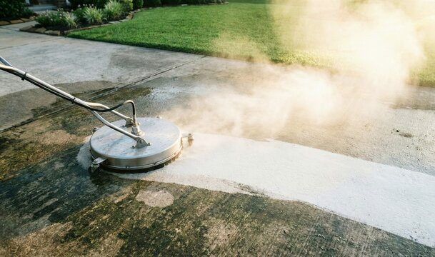 Surface cleaner pressure washing a driveway